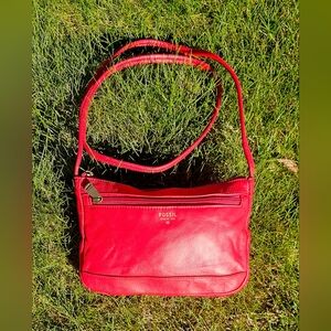 Fossil Red Leather Crossbody Handbag Purse